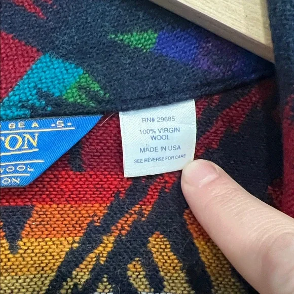 Pendleton Long Wool Jacket Shawl Collar Robe in Chief Joseph Aztec Design - Picture 4 of 16